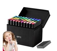 Zasdvn Set de Marqueurs, Set de 60 Marqueurs Double Embouts Biseau & Fin, Matériel Artistique pour Dessin, Coloriage et Peinture sur Vitrail avec Stylo à Base d'Huile