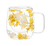 Zasdvn Tasse à café isotherme à double paroi Motif fleurs séchées