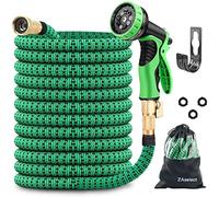 ZAselect Tuyau d'arrosage 60 m extensible et résistant - Double tube intérieur en latex - Empêche les fuites - Pistolet pulvérisateur 9 fonctions - Version étendue - 60 m