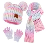 ZASFOU Bonnet Enfant Cache Cou Gants Hiver Écharpe Ensemble 2-7 Ans Cadeau | Bonnet Maille Pompon Chapeau Doublé Polaire Fille Garçon Echarpe Thermiques Gants Enfant 2 3 4 5 6 7 Ans Hiver Cadeau Noel