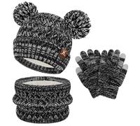 ZASFOU Enfant Fille Garçon Hiver Chapeau Bonnet Echarpe Écran Tactile Gants Ensemble 2 3 4 5 6 7 Ans Tricot Pom Bonnets Polaire Casquette Cache Cou Gant Cadeaux Filles Garçons
