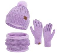ZASFOU Femme Bonnet d’Hiver Chapeaux Foulard Écran Tactile Gants Set doublé Chenille Tricot Bonnets Cache Cou Polaire doublé