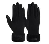 ZASFOU Gants d'hiver en laine pour femme avec doublure en polaire thermique, épais et chaud,Noir,L