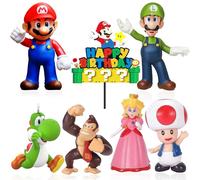 ZASHMART Décorations de gâteau d'anniversaire Super Mario avec 6 figurines d'action