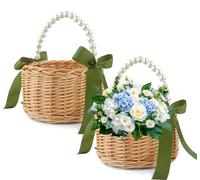Zasiene 2Pièce Petites Corbeilles en Osier Avec Anse, Paniers en Rotin avec Anses, Corbeilles de Mariage Tressées en Rotin, Panier de Dispersion de Mariage, Panier de Demoiselle d'Honneur pour Fleurs
