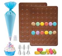 Zasjon 2 Pièce Tapis de Cuisson pour Macarons avec Poche à Douille et 6 Douilles, 48 Puits Tapis de Cuisson Silicone Patisserie Antiadhésif Tapis Macarons pour Chocolat, Gâteaux, Biscuits, 39 x 29 cm