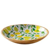 Zassenhaus Bol LEMON en bois de manguier résistant, Ø 35 cm x 6 cm, pieds antidérapants, décor coloré moderne, bol de service décoratif, idéal pour fruits, salade, collations, saladier