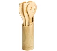 Zassenhaus Ensemble d'ustensiles de cuisine en bambou | 7 pièces | avec support en canne de bambou | 32 cm | Couverts à salade, cuillère de cuisine, spatule, spatule, cuillère de cuisine avec trou,