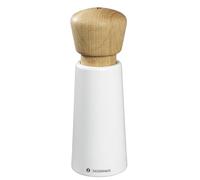 Zassenhaus Norderney Moulin à sel en bois de hêtre laqué, tête de moulin en chêne, broyeur en céramique haute performance réglable en continu, moulin à épices pour poivre, sel et herbes, 18 cm, blanc
