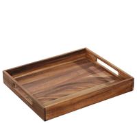 Zassenhaus Plateau de service rectangulaire en bois d'acacia cultivé durablement 44 x 36 x 6 cm avec poignées, plateau de petit-déjeuner, plateau décoratif en bois d'acacia