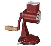 Zassenhaus Râpe à tambour classique manuelle, en métal laqué, bois de hêtre, acier inoxydable, pied à ventouse, 2 tambours à râper et pilon, utilisable comme coupe-légumes, râpe à fromage et rabot,