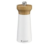 Zassenhaus Moulin à sel en bois WESTERLAND | blanc/bois de hêtre | tête de moulin en bois de chêne | avec broyeur en céramique haute performance réglable en continu | moulin à épices pour sel | 14 cm,
