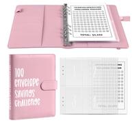 Zasvec Classeur Budget A5 Enveloppe Budget 1 Ensemble avec Budget Planner et 25 Enveloppes Planificateur de Budget 100 Enveloppes de Défi D'épargne Saving Challenge pour Maison, Rose