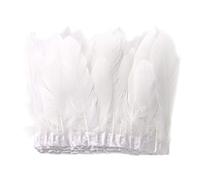 Zasvec Franges en Plumes 2M Plume d'Oie Ruban de Toile à Coudre Ruban en Satin et Frange en Plumes 15 à 20cm de Large pour Couture Ornement Décoration Blanc