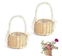 Zasvec Panier avec Anse 2 Pièces Petit Panier Osier Corbeille en Osier Tressé Petites Corbeilles en Osier avec Anse Corbeille Fruit Panier à Fleurs Panier Rotin pour Mariage, Décoration de Table