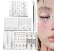 Zasvec Strass Autocollant Visage 1152 Pièces pour Festival Paillettes Visage Auto-adhésif Transparent Strass à Coller pour Maquillage, Décoration, DIY Scrapbooking