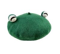 Zasy Béret en laine fait à la main en feutre de laine dessins animés Bonnets français femmes filles casquette, Yeux de grenouille, 7 1/8/7 3/8