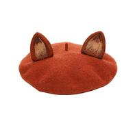 Zasy Laine Béret Décontractée Femmes Bonnets Fait main Se sentait Dessin animé Chapeau brown fox ears