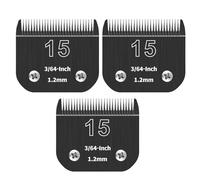 ZATEIRL Lot de 3 Lames de Toilettage 15# Détachables pour Chien - Lame en Acier de 3/64 Pouce (1,2 mm) - Compatible avec Andis, Oster A5, Wahl KM-10, Moser, Heiniger - Noir