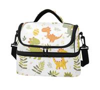 Zathe Boîte à déjeuner isotherme double couche avec motif dinosaures, sacs légers et étanches avec bandoulière amovible pour bureau, pique-nique, randonnée, plage