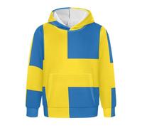 Zathe Chandail à capuche à col rond pour garçons et filles, motif drapeau de la Suède, chandail à capuche avec poche kangourou, taille XXS, Art du drapeau de la Suède, 9-10 ans