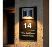 Zatxil Numéro de Maison Solaire Personnalisé Plaque Adresse Gravée | Plaque Acrylique en Relief Étanche pour Extérieur Mur Clôture Boîte aux Lettres, LED Auto, Cadeau Pendaison de Crémaillère