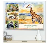 Zauberhafte Aquarelle von Afrikas Tierwelt (hochwertiger Premium Wandkalender 2026 DIN A2 quer), Kunstdruck in Hochglanz: Kunstwerke der Künstlichen Intelligenz