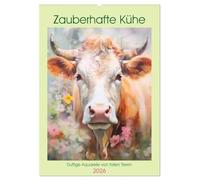 Zauberhafte Kühe. Duftige Aquarelle von tollen Tieren (Wandkalender 2026 DIN A2 hoch), CALVENDO Monatskalender: Bezaubernde Illustrationen von schönen und glücklichen Kühen