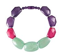 ZAVANA Gros Collier Fantaisie Vert, Rose et Violet pour Femme, Collier Plastron pour Femme fait Main, Collier Ethnique Femme, Bijoux Fantaisie pour Femme