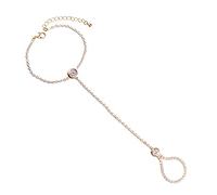 ZAVANA Parure de Main pour Femme et Jeune Fille, Bracelet de Main avec Bague sertie de Pierres en Zircons, Bague et Bracelet Esclave Or Jaune pour Femme, Bijoux de Main Bohème avec Pierres