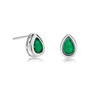 Zavana Petites Boucles d'Oreilles Vert Emeraude en Goutte en Solitaire, Simples Boucles d'Oreilles Vertes pour Femme et Jeune Fille, Boucles d'Oreilles avec Pierres Vertes en Poire en Serti Clos