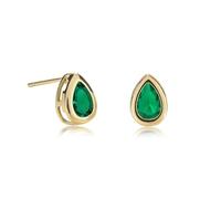 Zavana Petites Boucles d'Oreilles Vert Emeraude en Plaqué Or en Goutte en Solitaire, Simples Boucles d'Oreilles Or pour Femme et Jeune Fille avec des Pierres Vertes en Poire en Serti Clos
