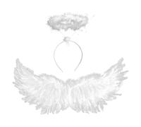 ZAVONIRAXE Ailes d'ange Adulte Blanches avec Auréole, Deguisement Halloween Femme, Costume Ange en Plumes avec Serre Tête et Bretelles, Deguisement Halloween Ange pour Carnaval Cosplay Fête Costume
