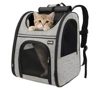 Zavothy Sac à Dos Transport pour Chat et Chien, Portable et Pliable, avec Fenêtre en Maille et Support Dorsal Rembourré, Respirant, Charge Maximale 8 kg (Gris)