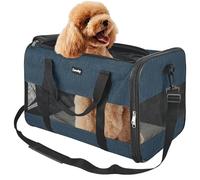 Zavothy Sac de Transport pour Chat et Chien, Sac de Transport Respirant et Pliable Caisse de Transport pour Chat avec Bandoulière Réglable, Matelas en Peluche Amovible (Bleu Foncé, L)