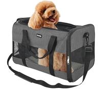 Zavothy Sac de transport pour chats et chiens, sac de transport, respirant et pliable, boîte de transport pour chats avec sangle d'épaule réglable, matelas en peluche amovible (Gris foncé, L)