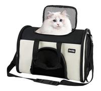 Zavothy Sac Transport Chat Chien, Sac Transport Respirant et Pliable, Caisse de Transport Chat avec Bandoulière Réglable, Matelas en Peluche Amovible, S, Beige