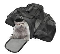 Zavothy Sac Transport Chat Chien, Sac Transport Respirant et Pliable, Caisse de Transport Chat avec Bandoulière Réglable, Matelas en Peluche Amovible (Noir, X-Large)
