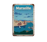 ZAVRAK Plaque en métal Marseille Provence rétro Art Sign Home Kitchen Bar Café Club Cave Décoration murale Vintage Voyage 14 x 20 cm