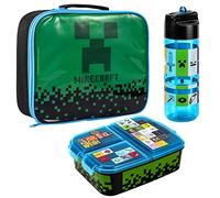 Zawadi Global Minecraft Ensemble boîte à déjeuner pour enfants - Sac isotherme multi-compartiments et bouteille d'eau de 540 ml - Ensemble repas pour l'école, les voyages