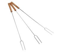 ZAWELIYO Fourchettes à Gril, Bâton à Rôtir Multifonctionnel en Acier Inoxydable avec Manche en Bois de Hêtre pour Griller en Plein Air, 3 Pièces, Camping