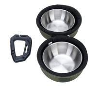 ZAWELIYO Gamelles Pliables pour Chiens, Mangeoire de Voyage Portable en Acier Inoxydable pour Camping et Randonnée, 2 Unités (Vert armée)