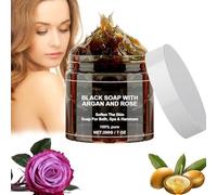 Zawina Savon noir du Maroc Beldi, savon noir à l'argan et à la rose, savon noir du Maroc Beldi, savon exfoliant en barre de savon noir africain, savon exfoliant Beldi à l'eucalyptus (1 pièce)