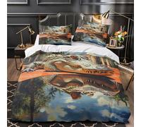 ZAWPPEUIO Alligator in Jardin Linge de Lit 3D Imprimé Microfibre 3 Pièces 2xTaies Super Douce Realistic Wildlife Parure de Lit Hypoallergique Résistante for Garçons Adolescents Double（200x200cm）