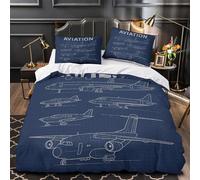 ZAWPPEUIO Aviation Blueprint Housse de Couette 3D Effet Microfibre Hypoallergique 3 Pièces 2xTaies Super Douce Aircraft Linge de Lit Ultra Douce Entretien Facile for Couple Amoureux King（220x240cm）
