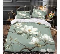 ZAWPPEUIO Blanc Magnolia Blooms Linge de Lit 3D Microfibre Hypo 3Pcs Éclair Douce Botanical Jardin Ensemble Lit Douce Entretien Fac Enfants Garçons Filles Double(200x200)