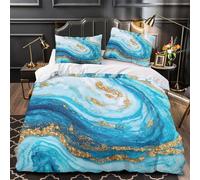 ZAWPPEUIO Bleu Marble Swirl Ensemble De Literie 3D Imprimé Microfibre Hypoallergique 3 Pièces 2 Taies Ultra Douce Moderne Abstrait Linge de Lit Léger Entretien Facile for Fille King（220x240cm）