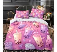 ZAWPPEUIO Bubble Tea Cups Ensemble De Literie 3D Effet Microfibre 3 Pièces 2 Taies Super Douce Kawaii Cute Linge de Lit Ultra Douce Résistante for Garçons Filles King（220x240cm）