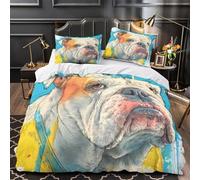 ZAWPPEUIO Bulldog Portrait Housse de Couette Microfibre Résistante 3D Imprimé 3 Pièces 2 Taies Douce istic Sketch Parure de Lit Confortable Hypoallergique for Femmes Single（135x200cm）