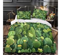 ZAWPPEUIO Cactus Ensemble De Literie Microfibre Hypoallergique 3D Effet 3 Pièces 2 Taies Douce Botanical Parure de Lit Confortable Résistante for Femmes Single（140x200cm）